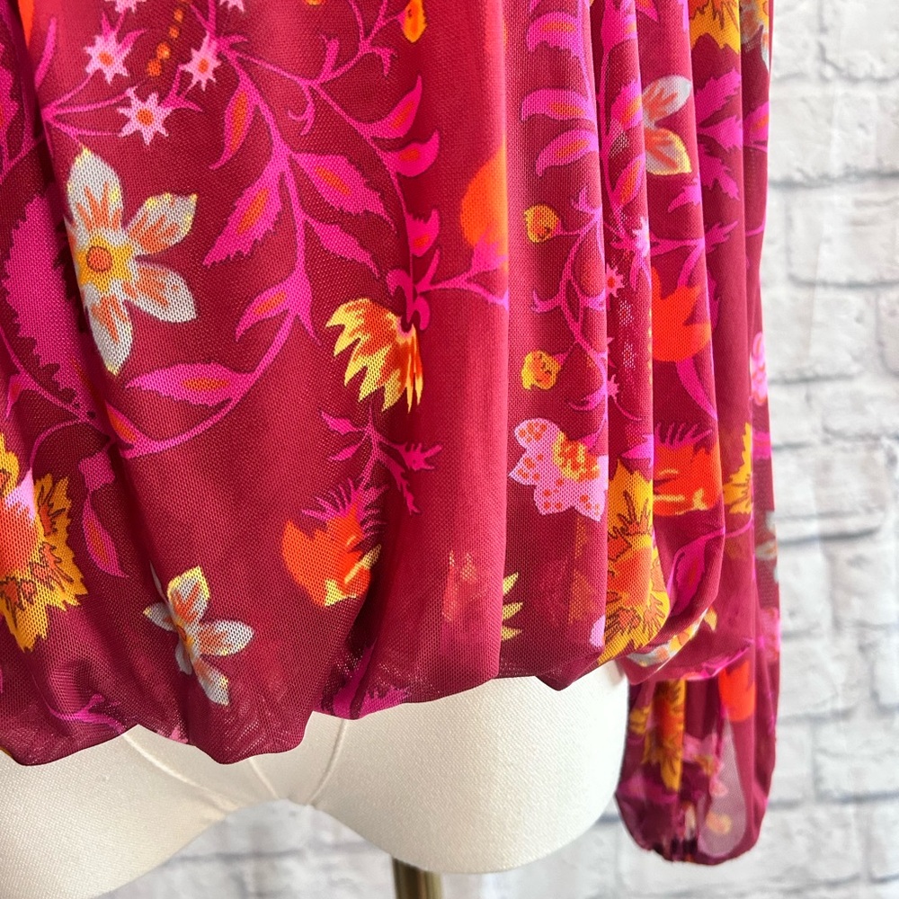 Free People Blouse Peasant Boho Bohemian Floral Raspberry Pink Long Sleeve - Picture 6 of 10